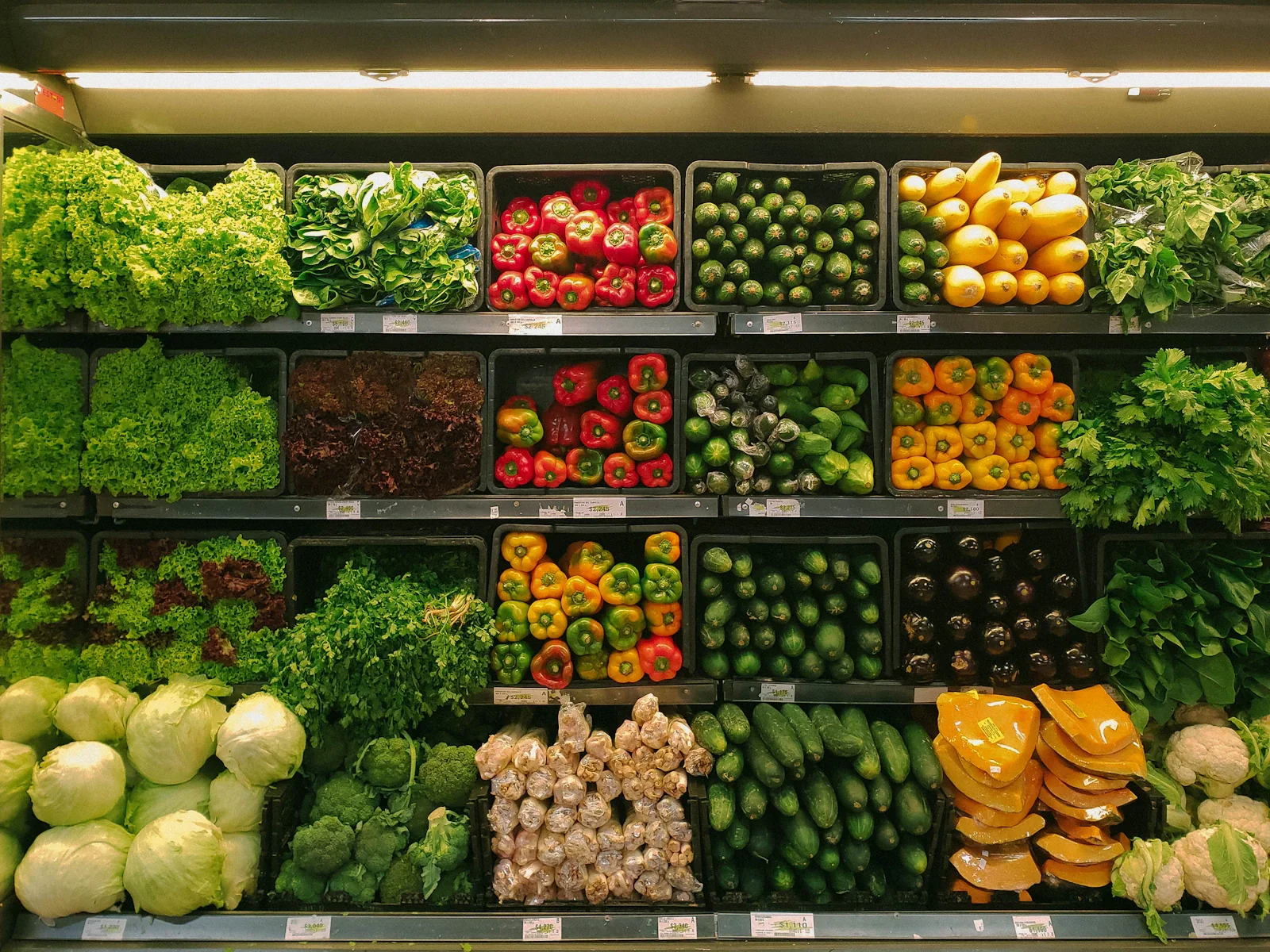 A colourful display of fruit and vegetables
